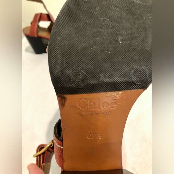 Chloe Block Heel Sandals Candice 70mm Sepia Brown Strappy Open Toe Leather 37.5 - Picture 5 of 7